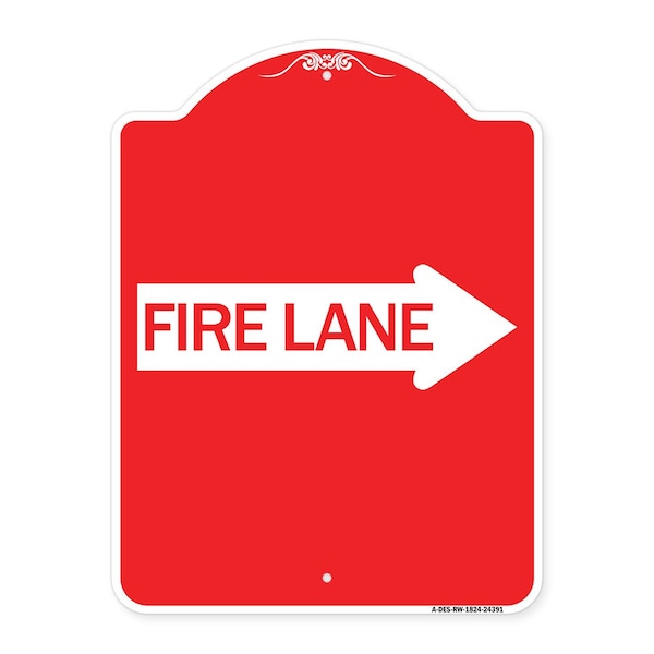 Signmission Designer Series Sign-Fire Lane Right Arrow, Red & White Aluminum Sign, 18" x 24", RW-1824-24391 A-DES-RW-1824-24391 - main